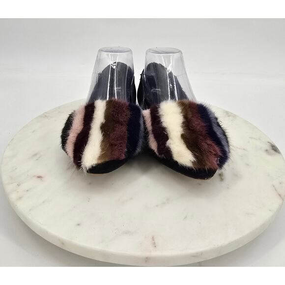 Rebecca Minkoff Amelie Black Suede Flats | Real Mink Fur Loafers - Picture 2 of 8